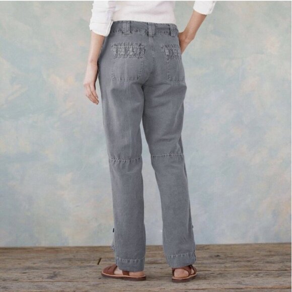 Sundance Organia Lace Trim Linen blend Roll-up Pants Grey size 14 - Picture 3 of 14